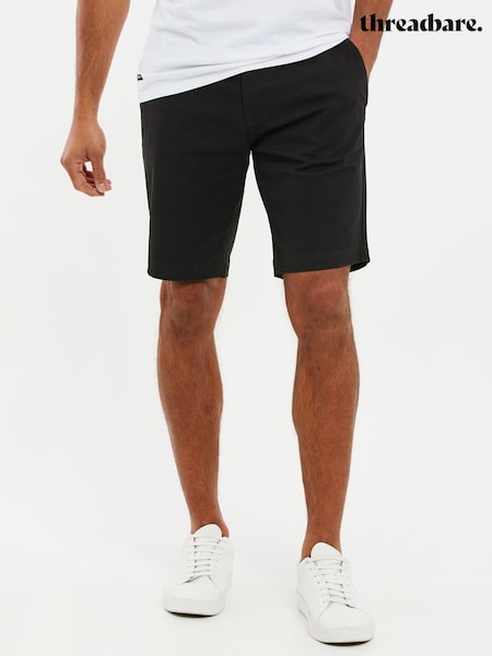 Negru - Threadbare Croială slim fit Cotton Pantaloni scurți chino With Mulați/Elastici (N95422) | 164 LEI