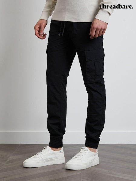 Negru - Pantaloni cargo cu manșete Threadbare Croială slim fit 100% bumbac (N95430) | 223 LEI