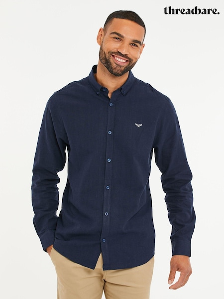 Threadbare Navy Linen Blend Long Sleeve Shirt (N95434) | €36