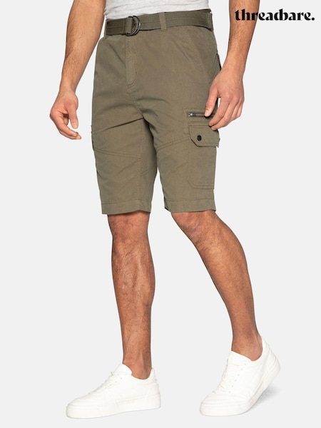 Kaki - Threadbare Blend Belted Cargo Shorts (N95441) | 121 LEI