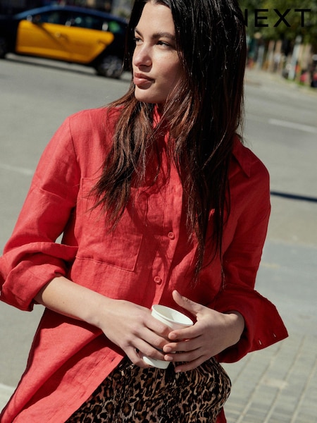 Red 100% Linen Long Sleeve Shirt (N95443) | €18