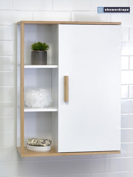 Showerdrape White Cassino Bamboo Wall Cabinet with Display Shelves (N95474) | BGN 306