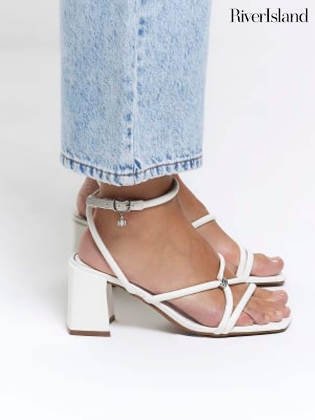 River Island White Clipped Tubular Heeled Sandals (N95497) | 74 QAR