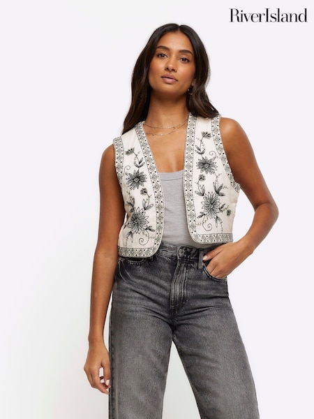 River Island Cream Embroidered Waistcoat (N95514) | €25