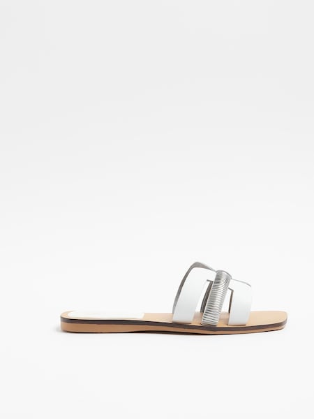 River Island White Cut Out Strap Leather Sandals (N95515) | AED87