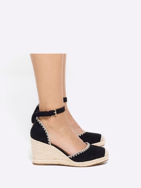 River Island Black Leopard Espadrille Wedge Sandals (N95544) | €25