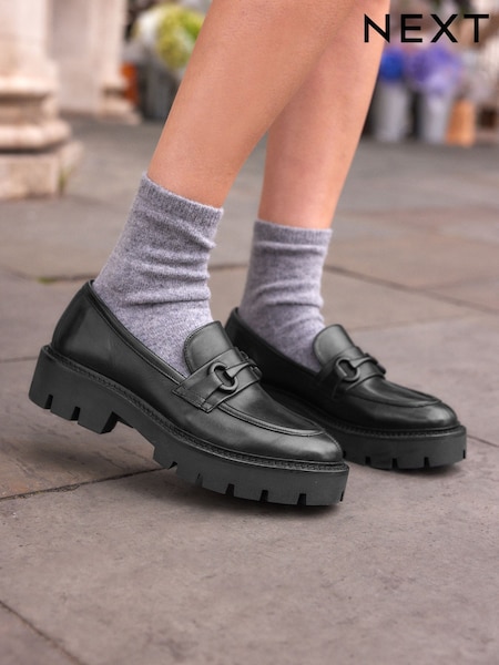 Black Forever Comfort® Leather Chunky Loafers (N95587) | AED105
