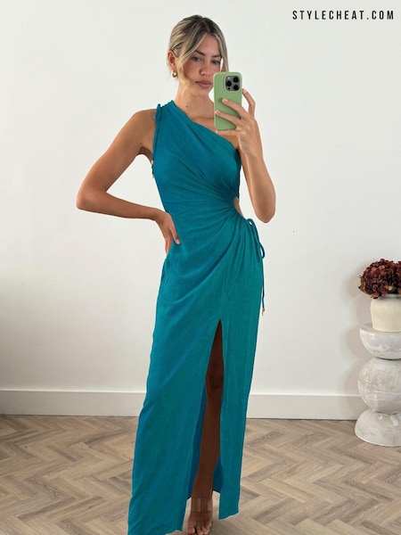Style Cheat Blue Jovie One Shoulder 100% Linen Maxi Dress (N95591) | €33