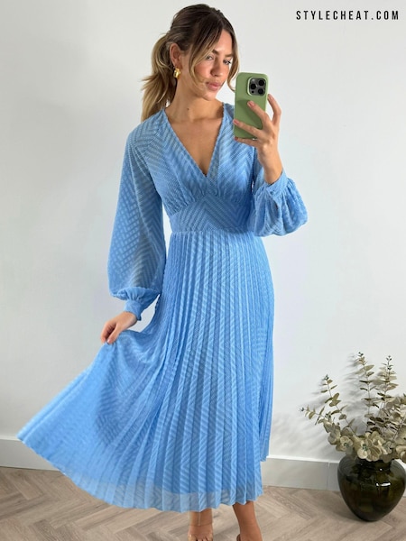 Albastru - Rochie maxi cu mânecă balon Style Cheat Dannica Plisat (N95592) | 243 LEI