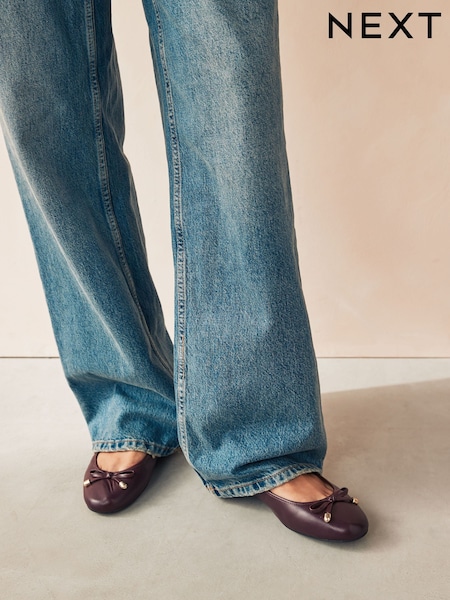 Burgundy Red Forever Comfort® Round Toe Leather Ballerina Shoes (N95600) | AED147