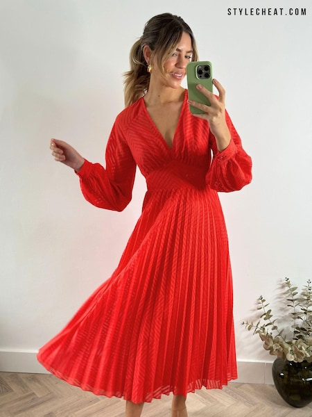 Style Cheat Red Dannica Pleated Balloon Sleeve Maxi Dress (N95616) | €45