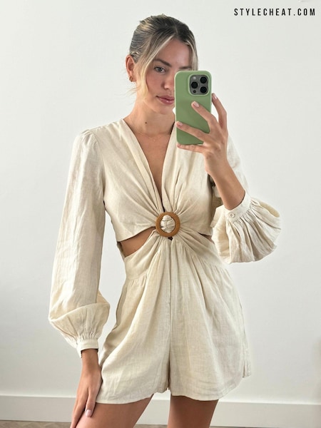 Style Cheat Rosemarie Cut Out Linen Blend Playsuit (N95618) | 214 LEI