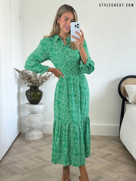 Style Cheat Elena Shirt Tiered Midi Dress (N95623) | 161 LEI