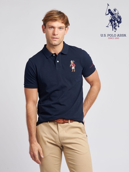 U.S. Polo Assn. Blue Mens Regular Fit Chuck Pique 100% Cotton Polo Shirt (N95627) | €80