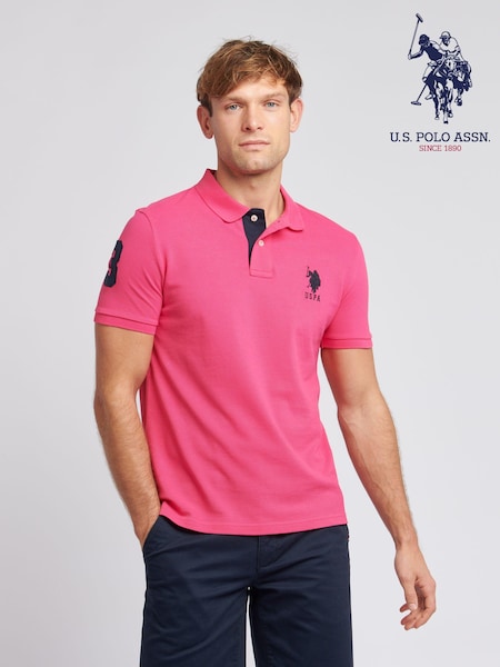 U.S. Polo Assn. Pink Regular Fit Mens Player 3 Pique 100% Cotton Polo Shirt (N95629) | €73