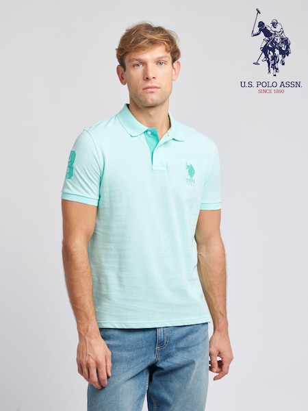 U.S. Polo Assn. Blue Regular Fit Mens Player 3 Pique 100% Cotton Polo Shirt (N95631) | €69