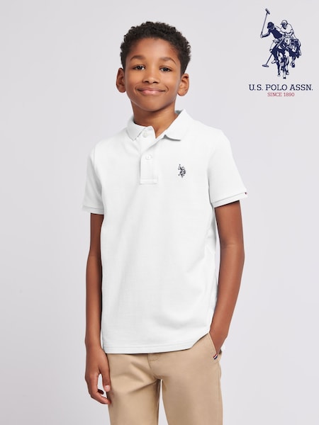 U.S. Polo Assn. White Boys Double Horsemen 100% Cotton Polo Shirt (N95661) | ₪176 - ₪211