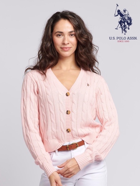 Рожевий - U.s. Polo Assn. Cable Knit Womens Cropped Cardigan (N95667) | 3 905 грн