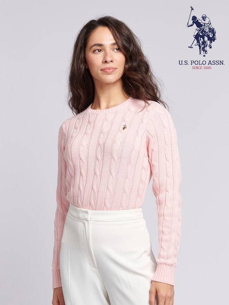 U.S. Polo Assn. Pink Womens Crew Neck Cable Knit Pink Jumper (N95669) | $83