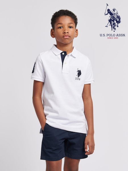 Alb - U.S. Polo Assn. Tricou polo pentru băieți 100% bumbac Player 3 (N95670) | 298 LEI - 357 LEI