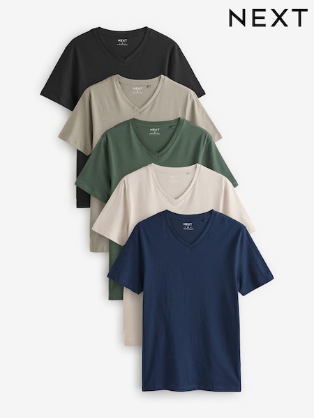 Green Regular Fit 100% Cotton V-Neck Underwear T-Shirts 5 Pack (N95682) | 114 SAR