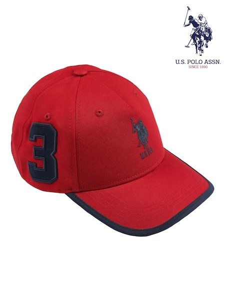 אדום - .U.S. Polo Assn כובע בייסבול מ-%100 כותנה, דגם Player 3, בנים (N95684) | ‏101‏₪