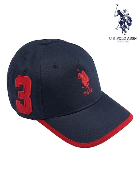 כחול  - .U.S. Polo Assn כובע בייסבול מ-%100 כותנה, דגם Player 3, בנים (N95685) | ‏101‏₪