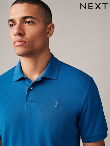 Mid Blue Slim Fit Short Sleeve Pique Polo Shirt (N95876) | €10