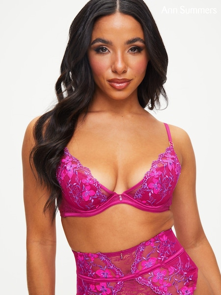 Ann Summers Pink Sumptuous Floral Lace Padded Plunge Bra (N95919) | AED100