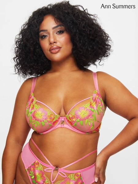 Ann Summers Pink Breeze Embroidered Non Pad DD+ Plunge Bra (N95952) | €19
