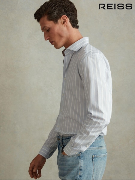 Reiss Blue/White Omar Cotton Striped Cutaway Collar Shirt (N95962) | €142