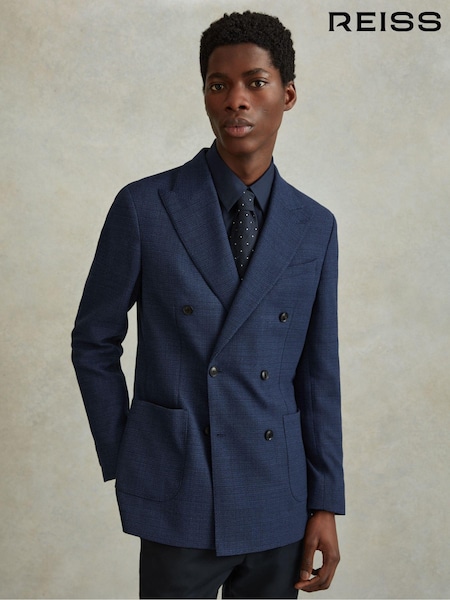 Reiss Indigo Gwynne Wool Blend Double Breasted Blazer (N95984) | €470