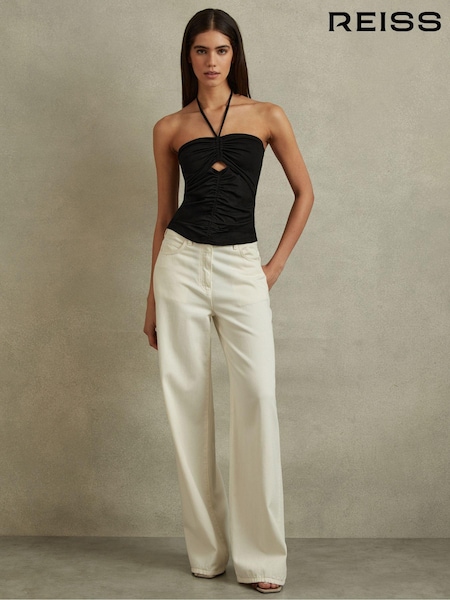 Reiss Black Solare Ruched Halterneck Top (N95990) | €30