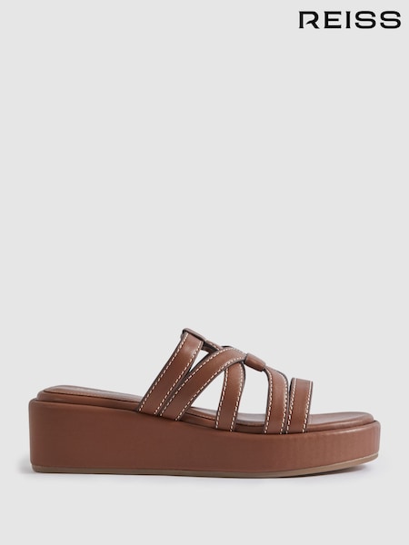 Beige - Reiss Naya Leather Strappy Platform Sandals (N95993) | € 186