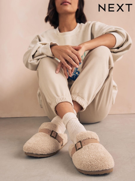 Beige Teddykangas - Buckle Mule Slippers (N96016) | €36