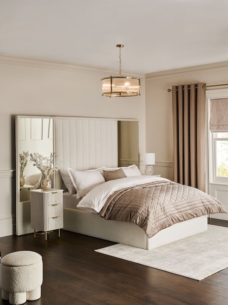 Casual Boucle Natural Oyster Cerys Upholstered Hotel Bed Frame with Ottoman Storage and Mirrors (N96068) | €1,675 - €1,925