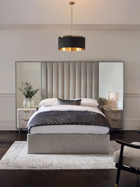 Wool Blend Grey Cerys Upholstered Hotel Bed Frame with Ottoman Storage and Mirrors (N96070) | €1,675 - €1,925