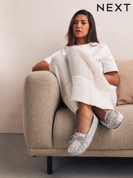 Grey/Silver Check Moccasin Slippers (N96090) | $24