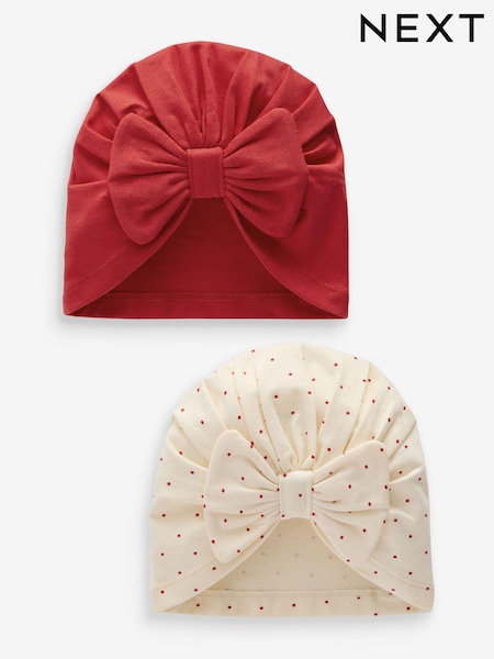 Red Baby Bow Turban 100% Cotton Hats 2 Pack (0mths-2yrs) (N96186) | 22 QAR