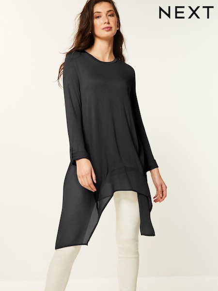 Black Hanky Hem Longline Top (N96190) | AED79