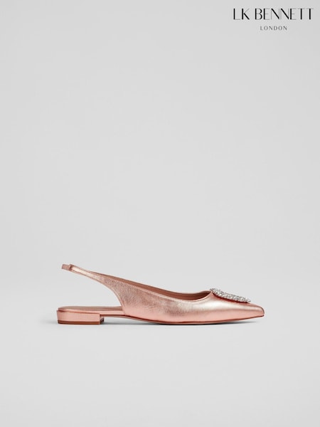 LK Bennett Natural Luana Copper Leather Heart Brooch Slingback Flats (N96191) | AED812