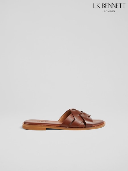 LK Bennett Brown Leather Amara Flat Sliders (N96198) | ₪850