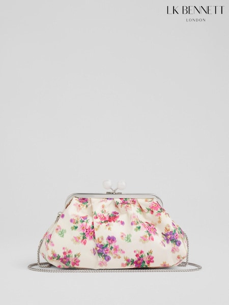 LK Bennett Natural Lainey Bouquet Print 100% Cotton Clutch (N96223) | 492 QAR
