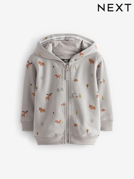 Grey Woodland All-Over Print Jersey Zip Through Hoodie (3mths-7yrs) (N96235) | €9 - €12