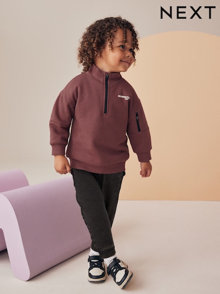 Burgundy Red Funnel Zip Neck Sweatshirt and Joggers Set (3mths-7yrs) (N96310) | €8 - €9