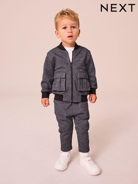 Charcoal Grey 2 Piece Jersey Textured Bomber Jacket and Joggers Set (3mths-7yrs) (N96311) | €29 - €33