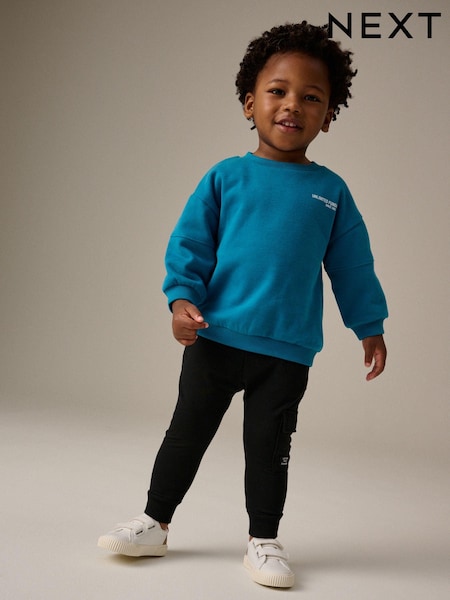 Teal Blue/Black Utility Sweatshirt and Super Skinny Joggers Set (3mths-7yrs) (N96313) | AED71 - AED91