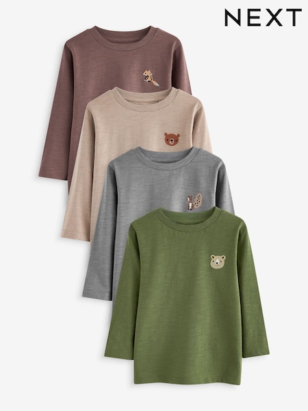 Grey/Brown Woodland Animal Long Sleeve Character T-Shirts 4 Pack (3mths-7yrs) (N96320) | €25 - €30