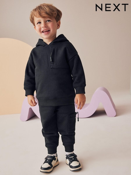 Black Utility Hoodie and Joggers Set (3mths-7yrs) (N96327) | AED60 - AED74