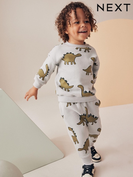 Mineral Blue Dinosaurs All-Over Print Character Sweatshirt and Joggers Set (3mths-7yrs) (N96332) | AED60 - AED74